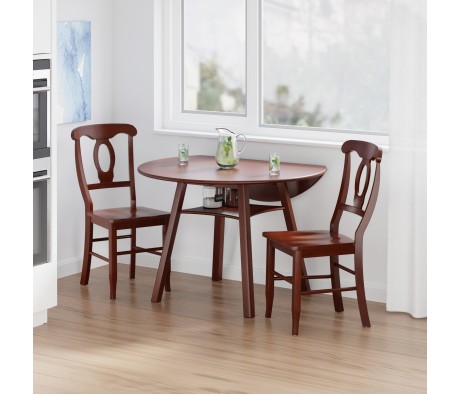 Marbelle Table 3-Pc Drop Leaf Dining Table with 2 Renaissance Chairs, Walnut Finish
