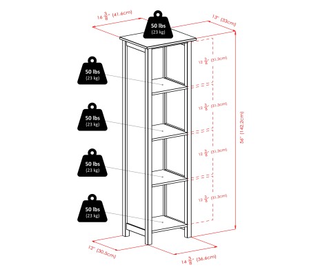 Verona 5-Pc 4-Tier Storage Shelf with 4 Foldable Fabric Baskets, Walnut and Beige