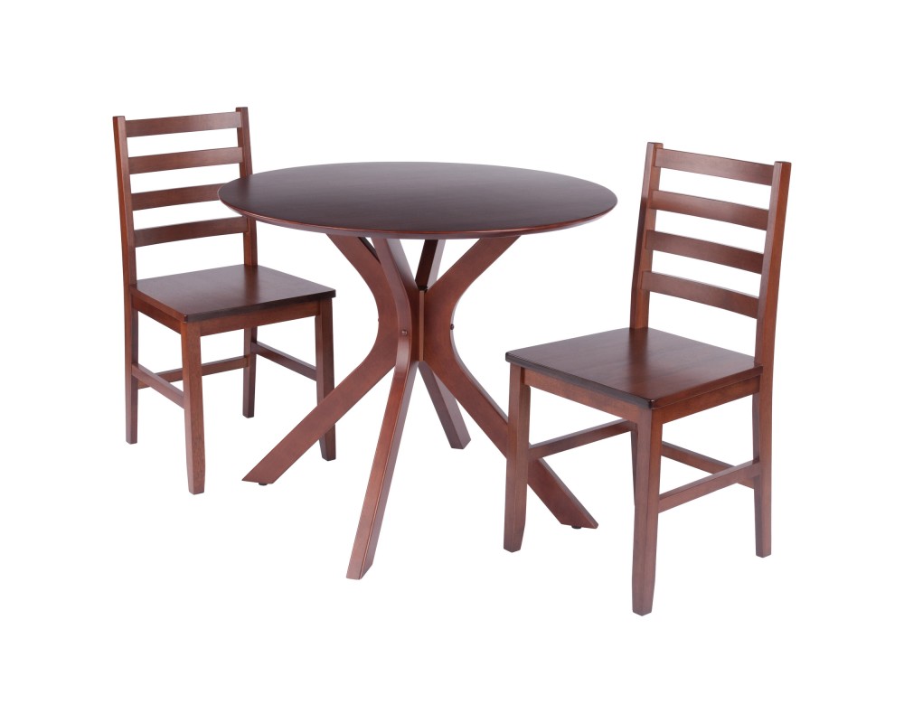 Lexa Dining Table with Splayed Legs, Walnut Finish with 2 Hamilton Dining Chairs