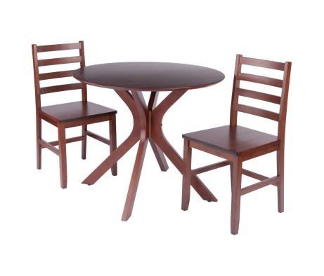 Lexa Dining Table with Splayed Legs, Walnut Finish with 2 Hamilton Dining Chairs