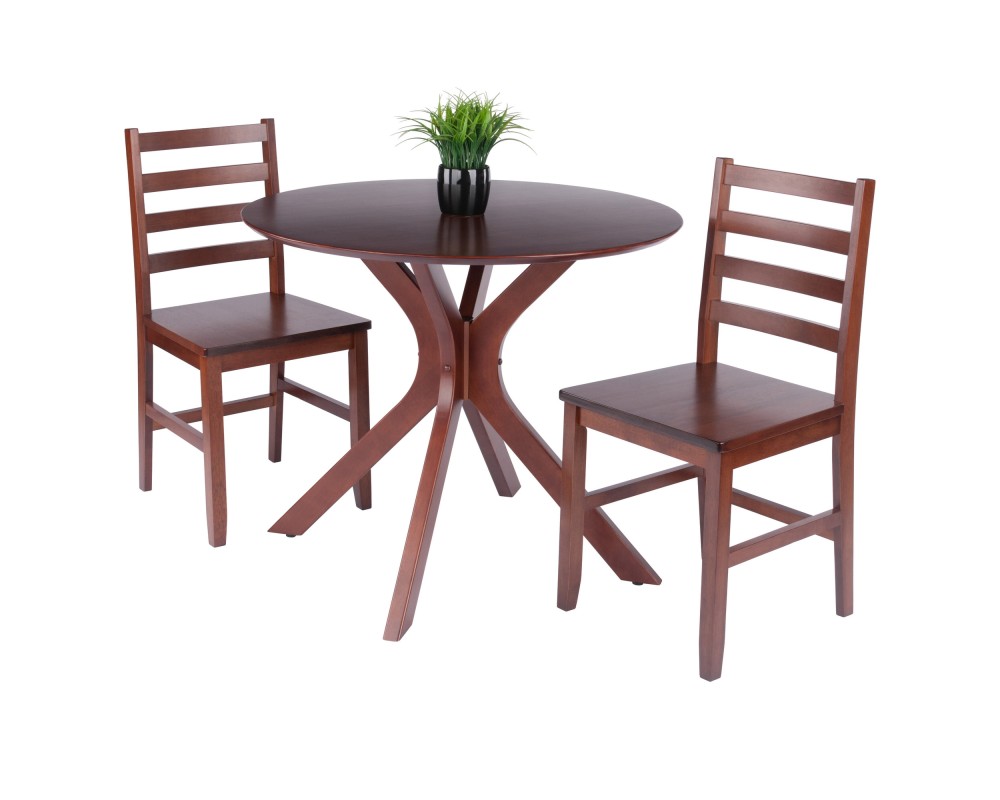 Lexa Dining Table with Splayed Legs, Walnut Finish with 2 Hamilton Dining Chairs