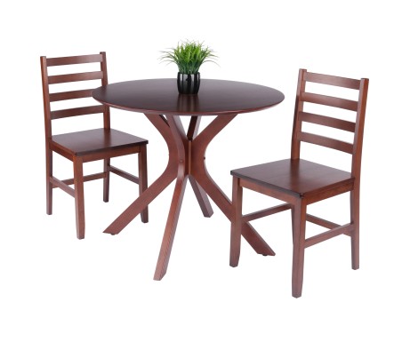 Lexa Dining Table with Splayed Legs, Walnut Finish with 2 Hamilton Dining Chairs