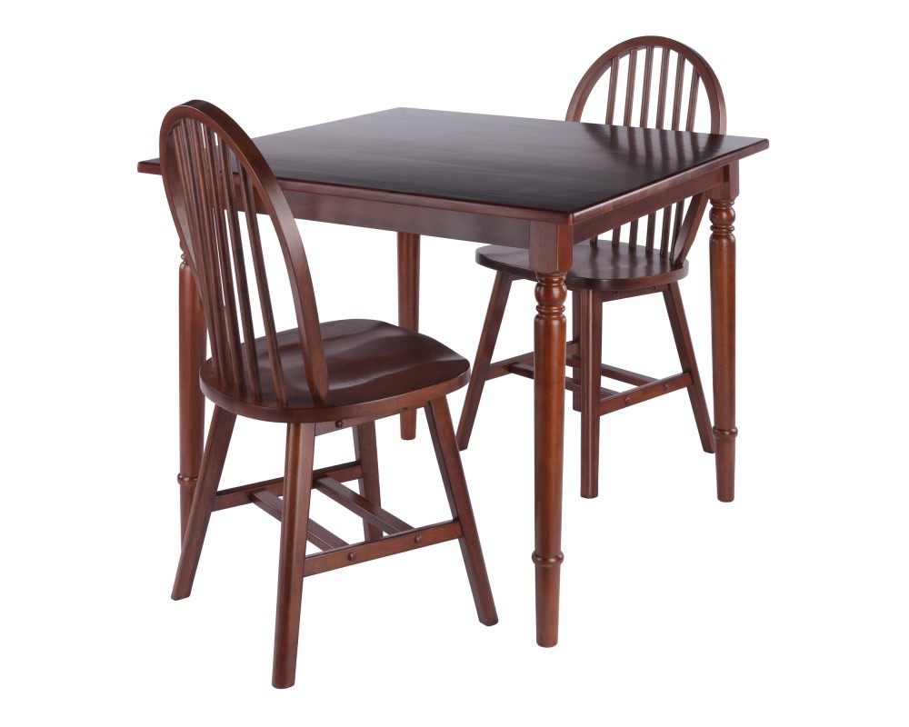Mornay Square Dining Table with 2 Windsor Chairs, 36' Wide, Walnut