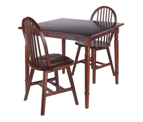 Mornay Square Dining Table with 2 Windsor Chairs, 36' Wide, Walnut