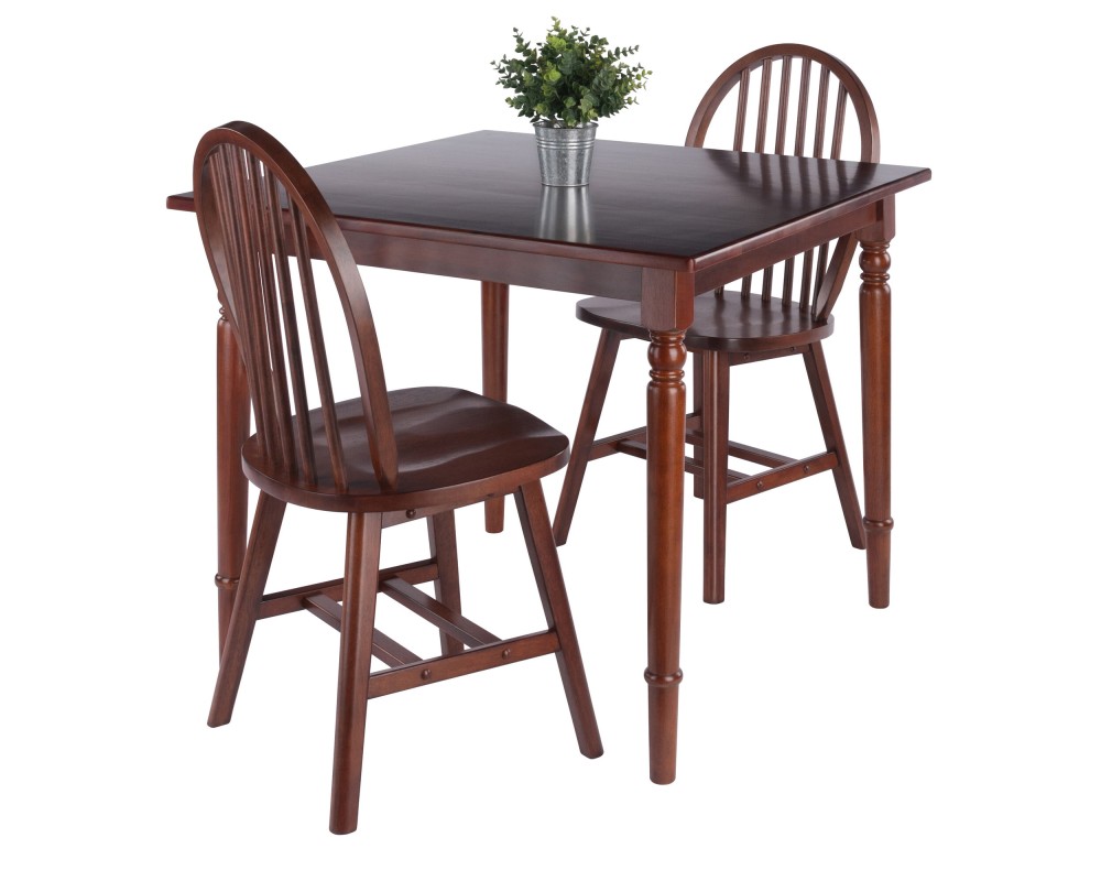 Mornay Square Dining Table with 2 Windsor Chairs, 36' Wide, Walnut