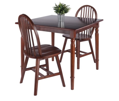 Mornay Square Dining Table with 2 Windsor Chairs, 36' Wide, Walnut