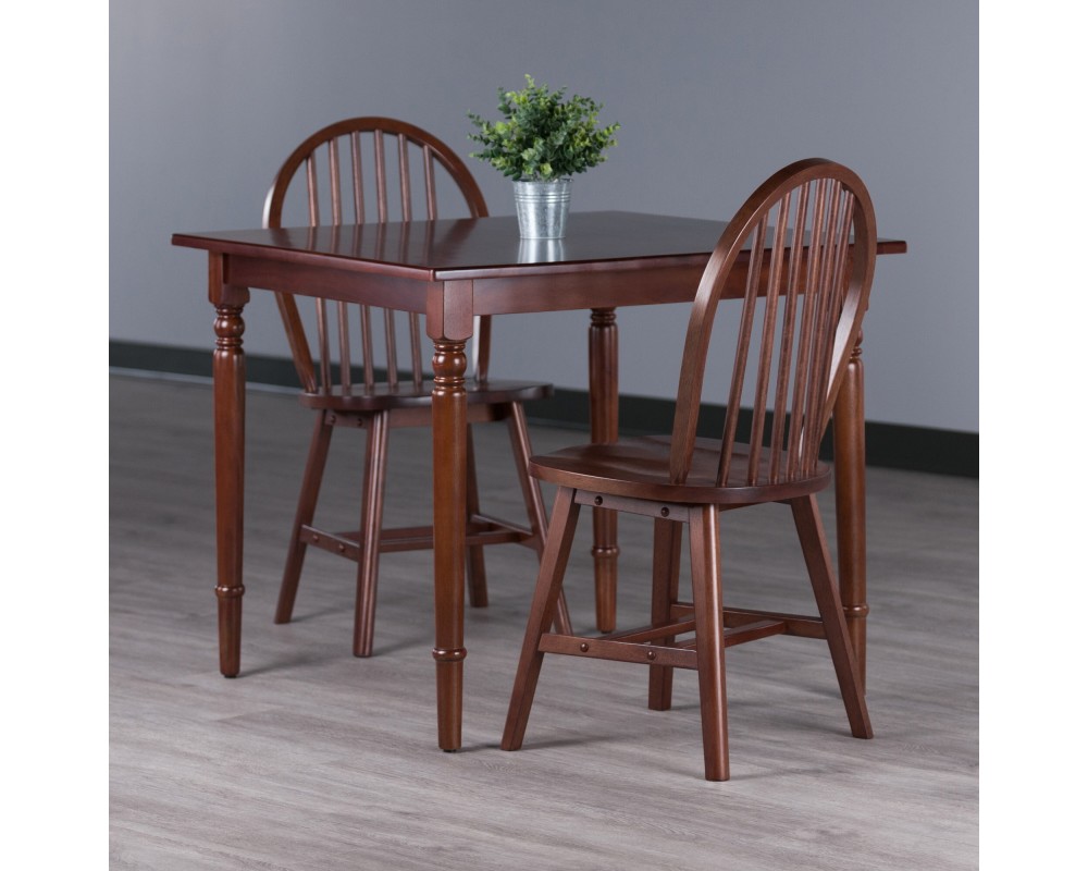 Mornay Square Dining Table with 2 Windsor Chairs, 36' Wide, Walnut