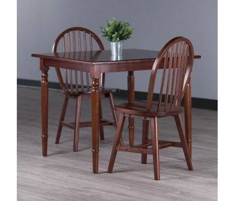 Mornay Square Dining Table with 2 Windsor Chairs, 36' Wide, Walnut