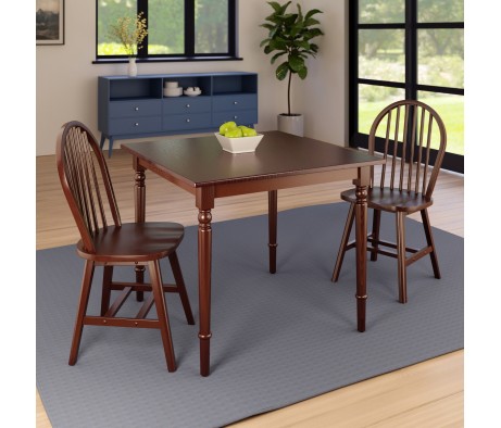 Mornay Square Dining Table with 2 Windsor Chairs, 36' Wide, Walnut