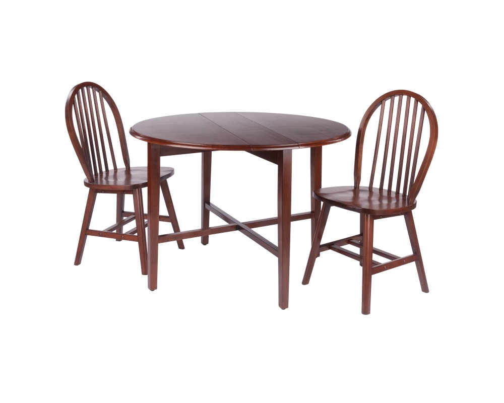 Hannah 3-Pc Double Drop Leaf Table Set with 2 Windsor Chairs Walnut Finish