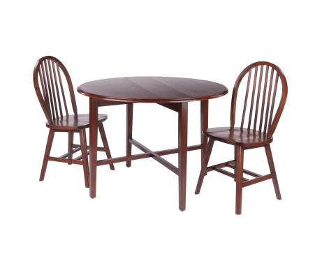 Hannah 3-Pc Double Drop Leaf Table Set with 2 Windsor Chairs Walnut Finish