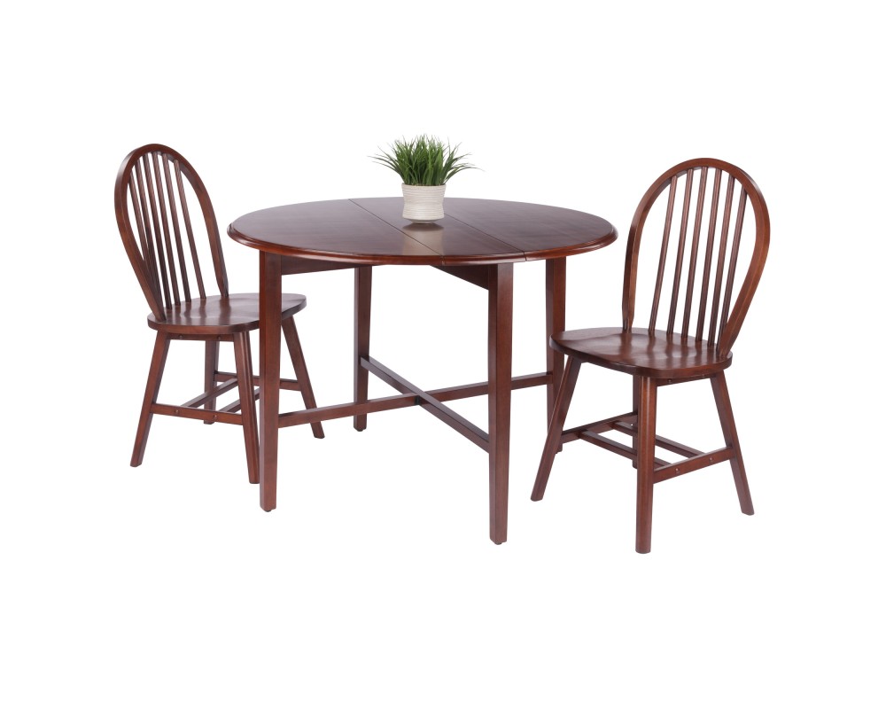 Hannah 3-Pc Double Drop Leaf Table Set with 2 Windsor Chairs Walnut Finish