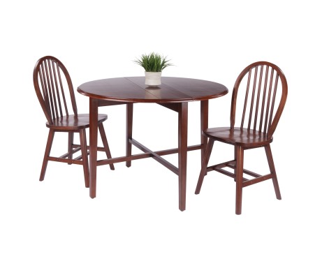 Hannah 3-Pc Double Drop Leaf Table Set with 2 Windsor Chairs Walnut Finish