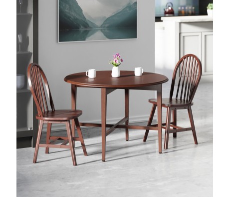 Hannah 3-Pc Double Drop Leaf Table Set with 2 Windsor Chairs Walnut Finish