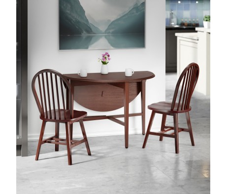 Hannah 3-Pc Double Drop Leaf Table Set with 2 Windsor Chairs Walnut Finish